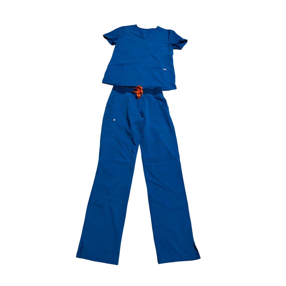 Figs Alps Blue Scrub Set Casma Top sz S Kade Cargo Pants Small Tall Nurse Workwr